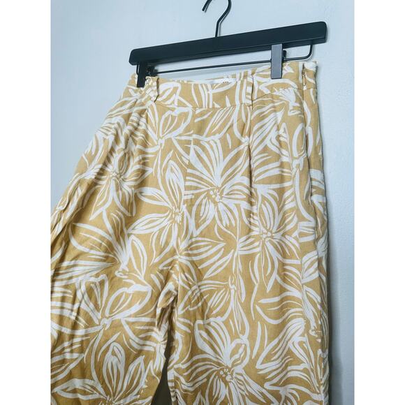 TOCCIN X RTR Brown Tan Floral Printed Wide-Leg Linen Blend Classic Trousers 6 - Picture 7 of 15